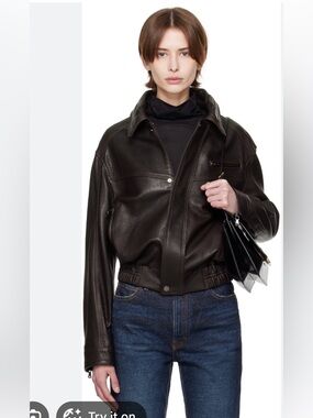 NOUR HAMMOUR Clint Dark Brown Leather Bomber Jacket